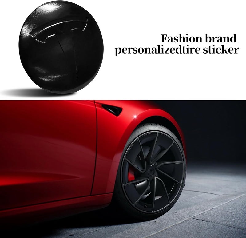 Knomix 4 Pack Aluminum Waterproof Wheel Cover Center Emblem Sticker for Tesla Model 3 Model Y 56mm Hubcaps Wheel Rim Cover (Glossy Black) - Image 4